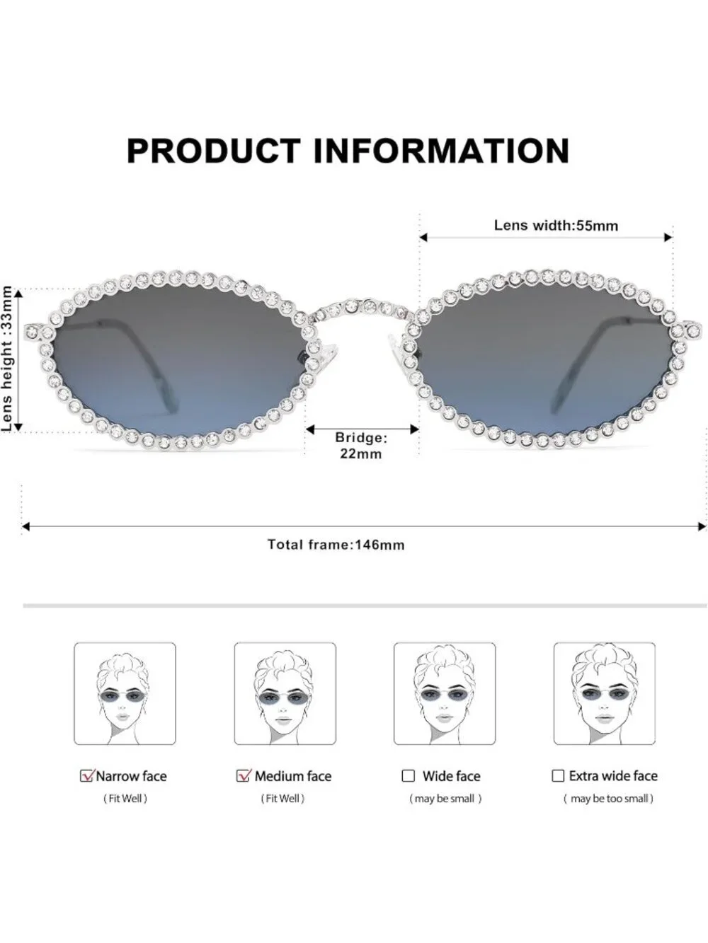 SOJOS Women Retro Oval Rhinestone Sunglasses 90s Style Bling Hippie Disco Blue